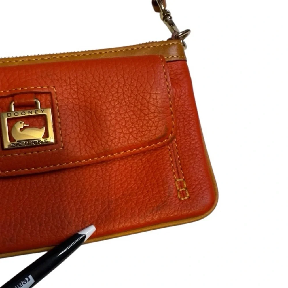 Dooney & Bourke Pebble Grain Large Slim Wristlet Orange Tan - Picture 8 of 9